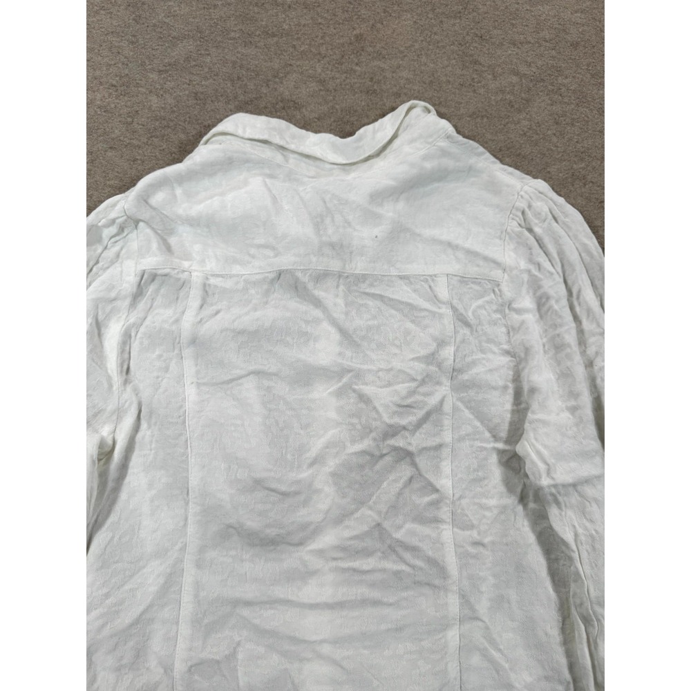 Free People White Textured Ruched Front Button Up Shirt Womens Medium OB1447794 - Picture 9 of 14